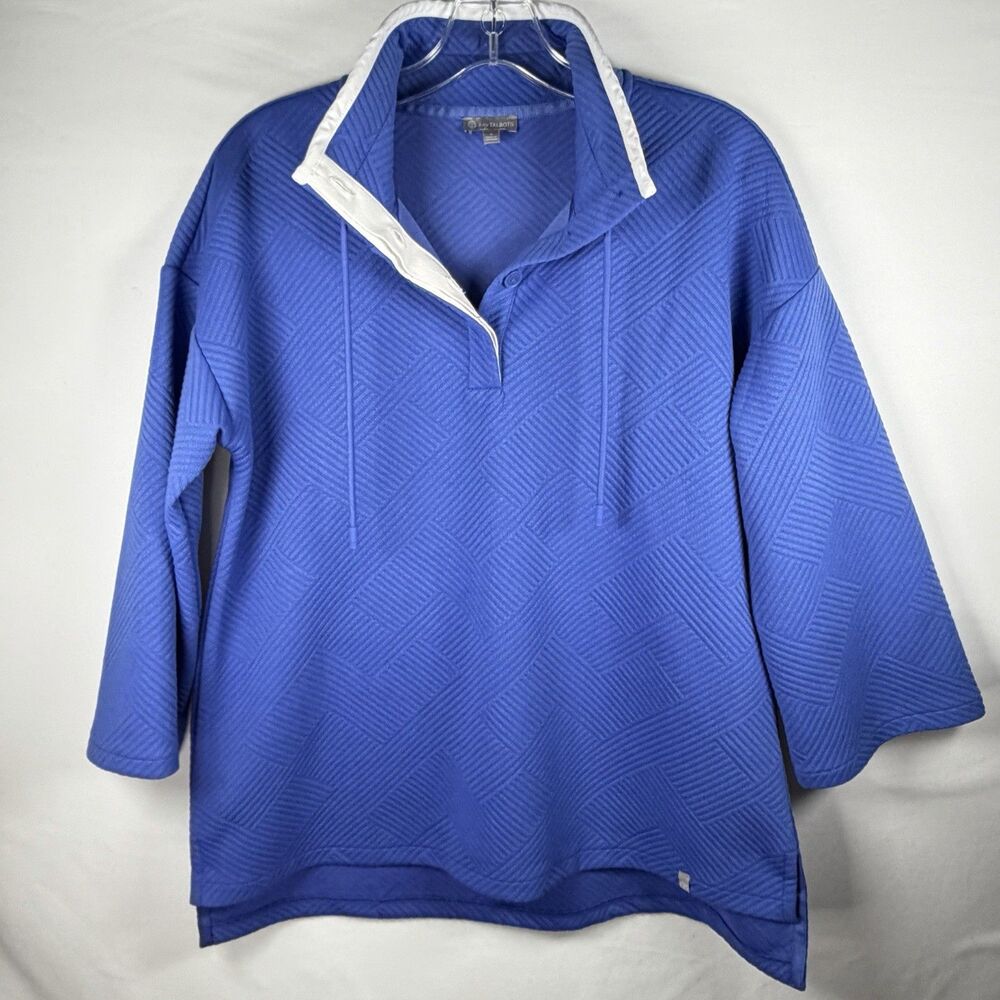 T By Talbots‎ Blue Tunic Sz S Quilted Button Neck Pullover Lightweight Active